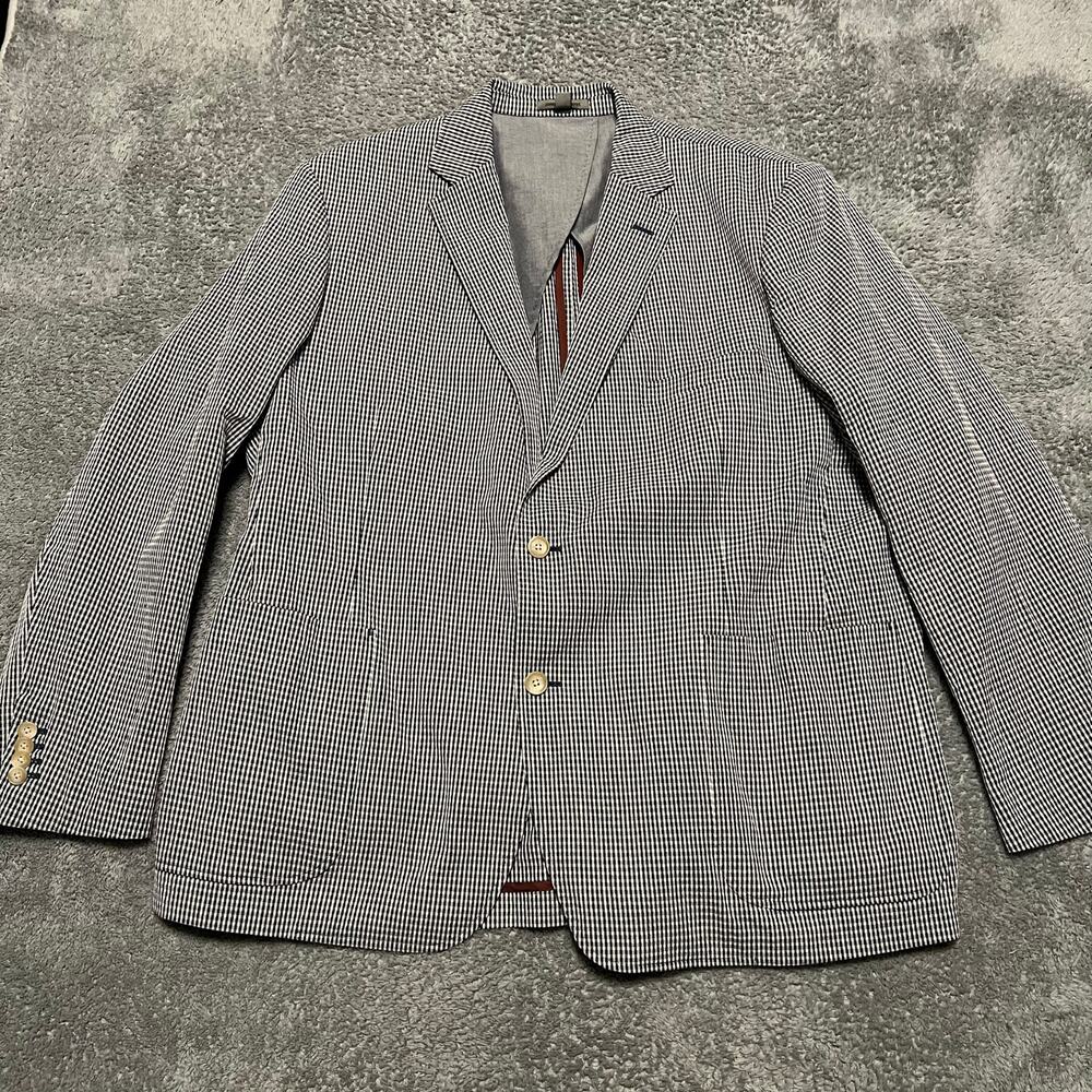 Johnston Murphy Blazer Mens XXL White Blue Seersucker Sports Coat Jacket Check